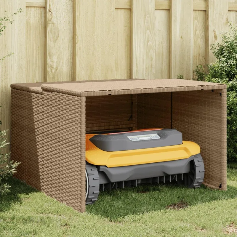 Garage til robotplæneklipper i polyrattan, beige, 86 x 90 x 52/57 cm